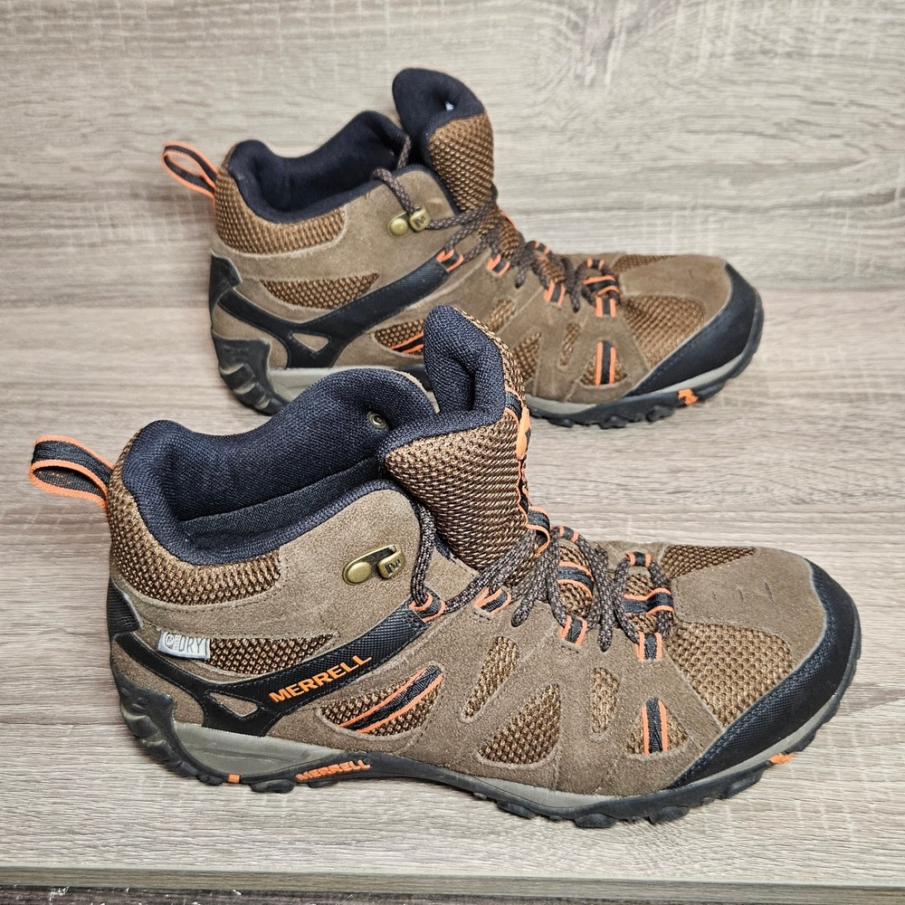 Merrell Mens Moab Deverta Mid Vent Waterproof Hiking Boots Brown Orange Size 8